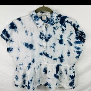 Rachel Zoe White and Blue Tie-Dye Button-Up Shirt.